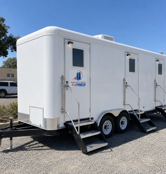 Multi-stall luxury restroom trailer rental in Los Angeles, CA